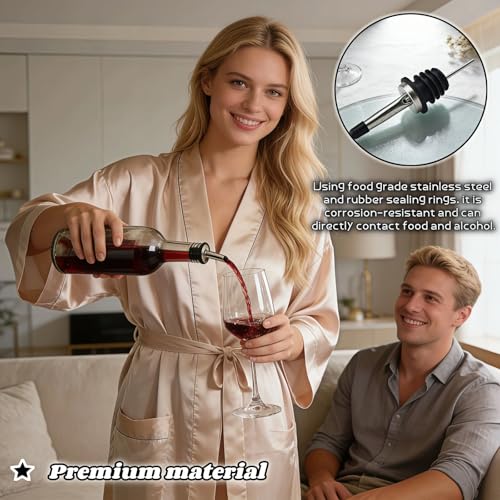 4-Pack Stainless Steel Wine & Oil Pourer Set - Drip-Free Spouts & Dust Caps