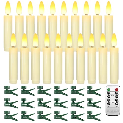 Meigic 20 Pcs Clip-On Flameless LED Candles for Xmas & Holiday Decor, Remote Timer