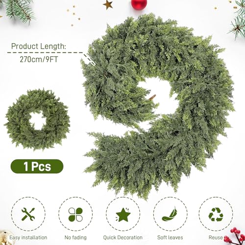 9FT Artificial Cedar Garland Mantel Scarf Christmas Decor - 9FT / 1