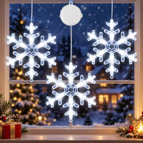 BHCLIGHT 3 Pack Cool White Snowflake Window Lights - Snowflake Christmas Decor