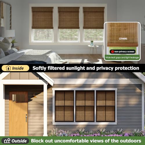 Cordless Bamboo Roman Shades 34.5x48 | Room Darkening Blinds