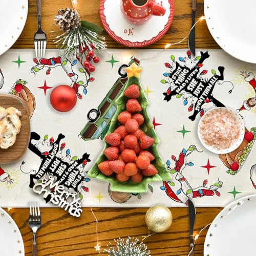 Yarcooly Christmas Table Runner 13 x 60 in - White, Xmas Home Decor