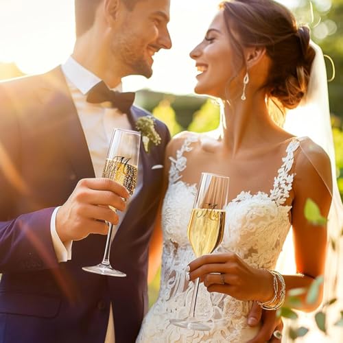 Mr. & Mrs. Champagne Flute Set - Crystal Wedding Toasting Glasses