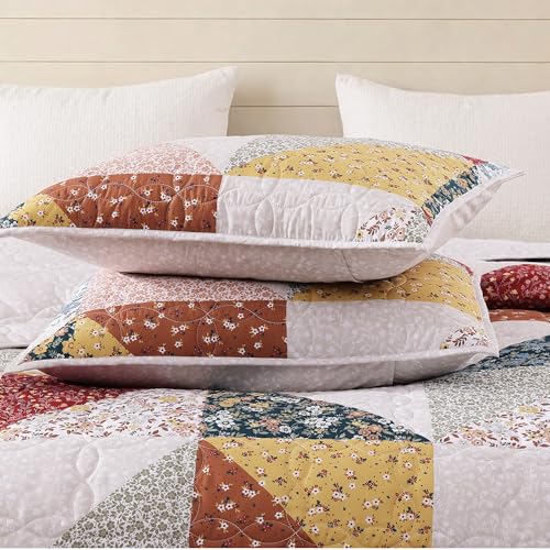 BLOOMHAVEN 3-Piece Queen Patchwork Quilt Set - Lightweight Floral Coverlet