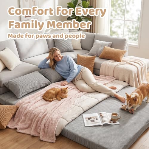 Full Size Tri-Fold Futon Mattress, Corduroy Foldable Floor Bed & Lounge