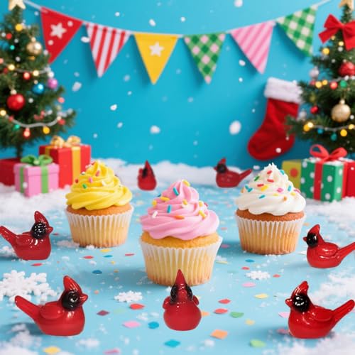 Miniature Red Cardinal Bird Figurines for DIY Crafts & Decor - 55 Pack