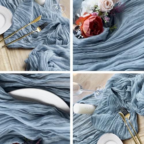 4-Pack Dusty Blue Cheesecloth Table Runners, 20 x 120 Inch Gauze Boho Decor
