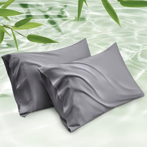 Bedsure Bamboo Pillow Cases Queen Size Set of 2 - Cooling & Silky Dark Grey