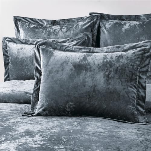 Distressed Velvet Comforter Set - 5-Piece Queen Bedding in Smoke Blue