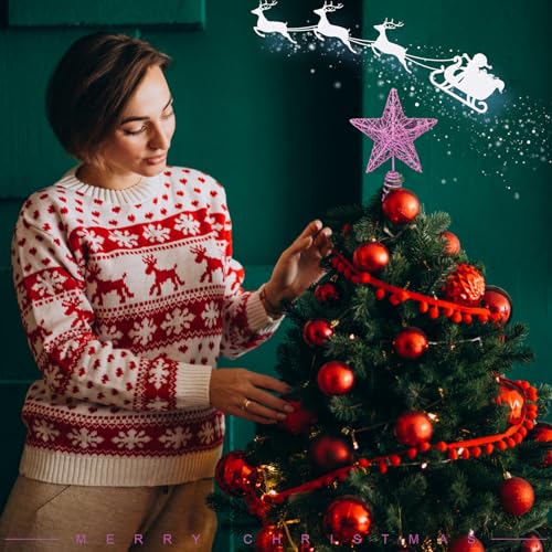 KEYIDO Mini Pink Christmas Tree Topper Star for Small 3-4 ft Trees, Glitter 6 Inch