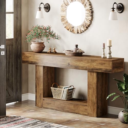 63-Inch Farmhouse Console Table with 2-Tier Storage and U-Shaped Base