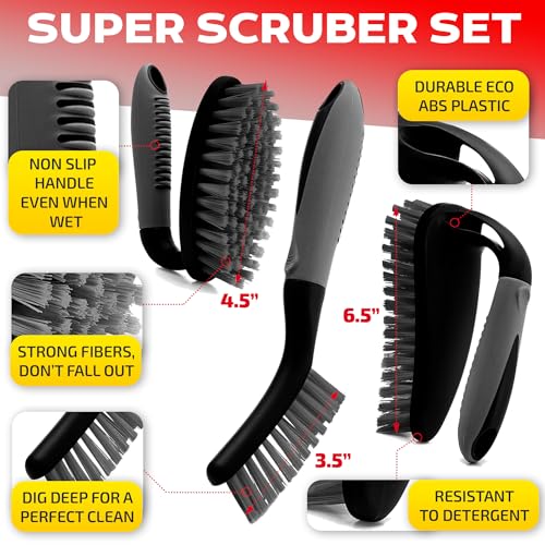 3-Piece Scrub Brush Set with Ergonomic Handle for Tile, Grout & Shower