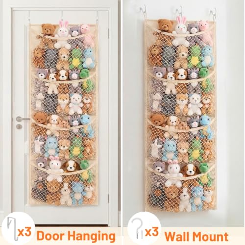 Over-the-Door Stuffed Animal Organizer with 4 Large Pockets