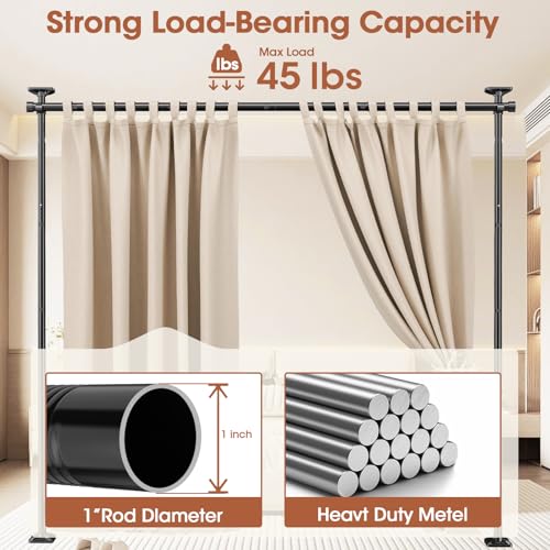 No-Drill Floor-to-Ceiling Tension Room Divider Curtain Rod, Adjustable