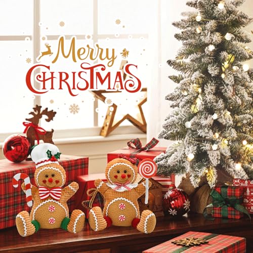 Gingerbread Christmas Gnomes Tabletop Decor - Set of 2 Felt Figurines