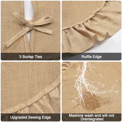 24-Inch Rustic Burlap Christmas Tree Skirt with Ruffle Edge for Tabletop Trees