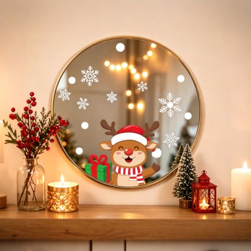 Christmas Window Clings Static Decals Set - Santa Snowflake Reindeer, 6 Sheets