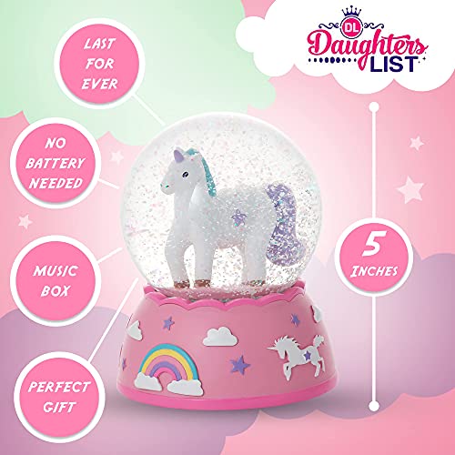 Shatterproof Unicorn Musical Snow Globe for Girls - Unbreakable Water Globe