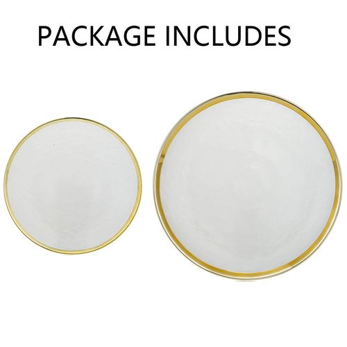 NUPTIO Charger Dinner Plates Set: Glass Gold Rim Chargers Under Plate 2PCS Clear Tray Round Salad Dish for Dining Wedding Party Christmas Reception Banquet Event Dessert Table Decoration 7.8 10 Inch