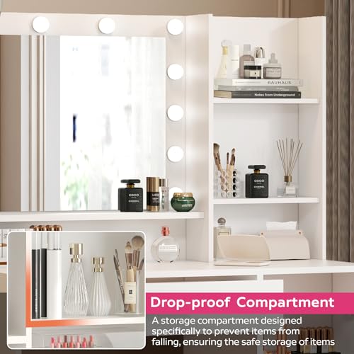 Vanity Desk with Mirror and LED Lights, Dressing Table with Storage Drawers