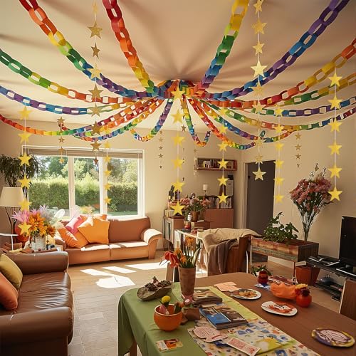 240-Piece Paper Chain Garland Kit with Mirror Star Banners for DIY Parties