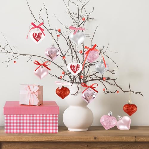 GuassLee Valentines Day Decorations Heart Ornaments - 36pcs Red Pink