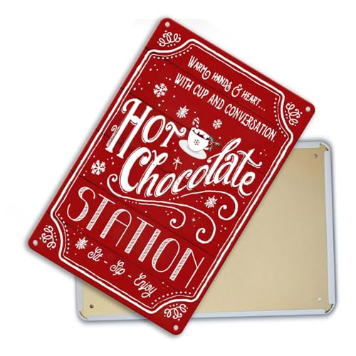 Red Hot Cocoa Bar Sign - 8x12 inch Christmas Tin Metal Decor