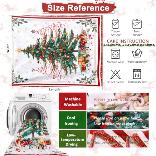 Green Xmas Tree Throw Blanket 60x80 in | Yersion Soft Flannel Fleece Christmas