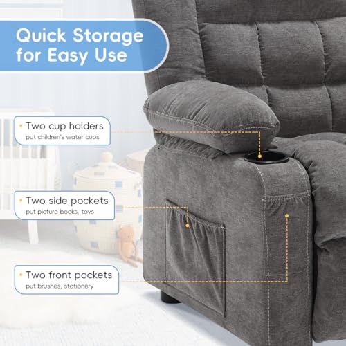 Kids Recliner Chair with Cup Holders and Side Pockets, Adjustable Toddler Sofa