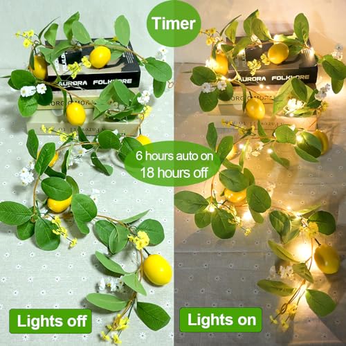 Artificial Lemon Garland with LED String Lights - Faux Greenery Vine Decor