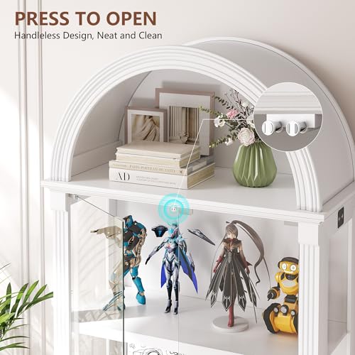 72" Arched Display Cabinet with Glass Doors & Motion Sensor Lights