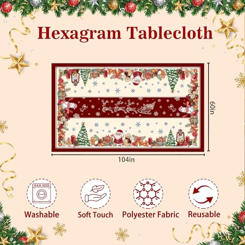 Hexagram Red Rectangular Christmas Tablecloth 60 x 104 Inch Snowman Santa Holiday Decor