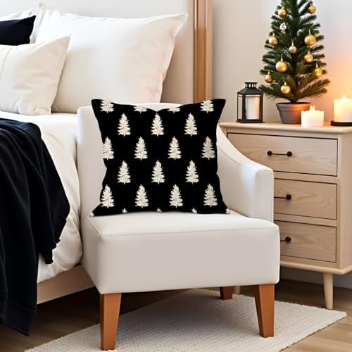 PANDICORN 18x18 Christmas Pillow Covers Set of 2 – Black Farmhouse Holiday Decor