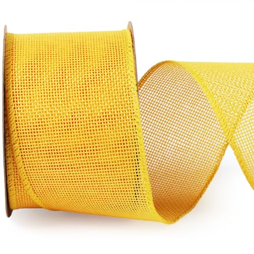 LaRibbons Yellow Burlap Wired Ribbon 2.5in x 12yd - Gift Wrap & Craft Ribbon