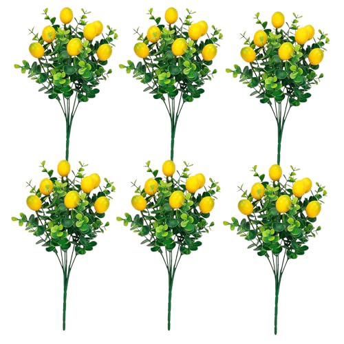 6 Pcs Artificial Lemon Branches for Home Decor - Faux Lemons & Greenery