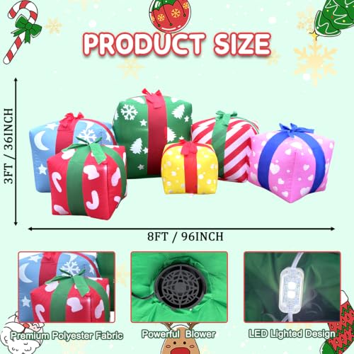 8FT Colorful Inflatable Christmas Gift Boxes Set with LED Lights, Holiday Yard Decor