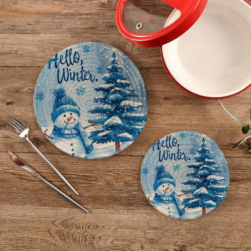 Boccsty Blue Snowman Christmas Trivet Set 2PCS Woven Cotton Hot Pads for Kitchen