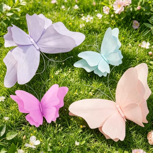 4-Piece Hanging Crepe Paper Butterfly Decorations for Party Decor