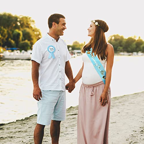 Blue Mommy to Be Sash and Daddy to Be Badge Set for Baby Shower