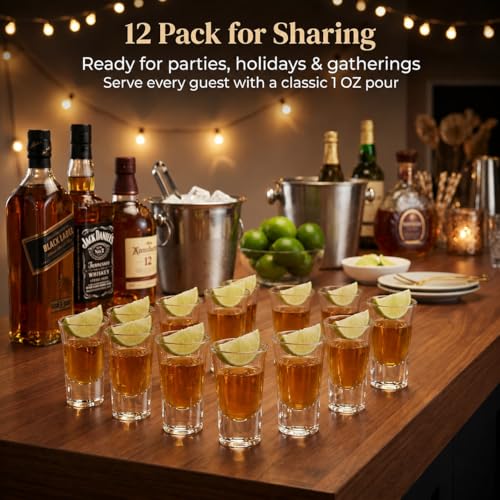 Ruckae 12-Pack 1oz Clear Shot Glasses Set with Heavy Bases - Bulk Liquor Cups