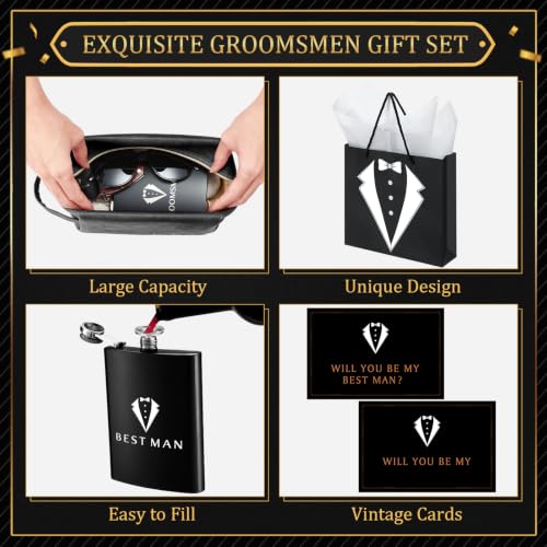 Rigibright 80 Pcs Black Groomsmen Gift Set for Wedding - Flasks, Shot Glasses & More