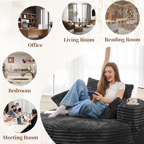 55-Inch Oversized Corduroy Foam Single Sofa Chair with Pillows