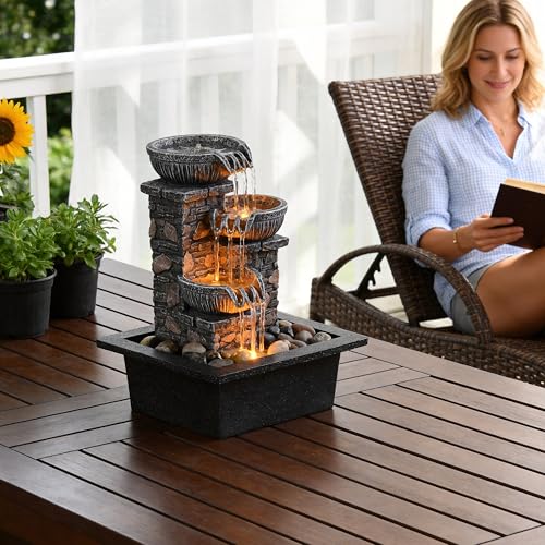 Tabletop Waterfall Fountain with LED Light - Indoor Zen Water Decor