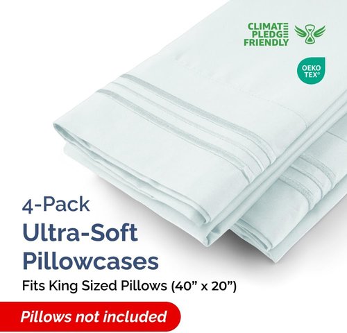 King Pillow Cases by [Brand Name] - Ultra Soft Hotel Quality Covers | Comfy, Wrinkle-Free & Fade Resistant - Ice Blue, Set of 4