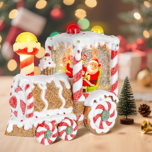 Christmas Dessert Train Snow Globe Lantern - Lighted Santa Water Globe with Timer