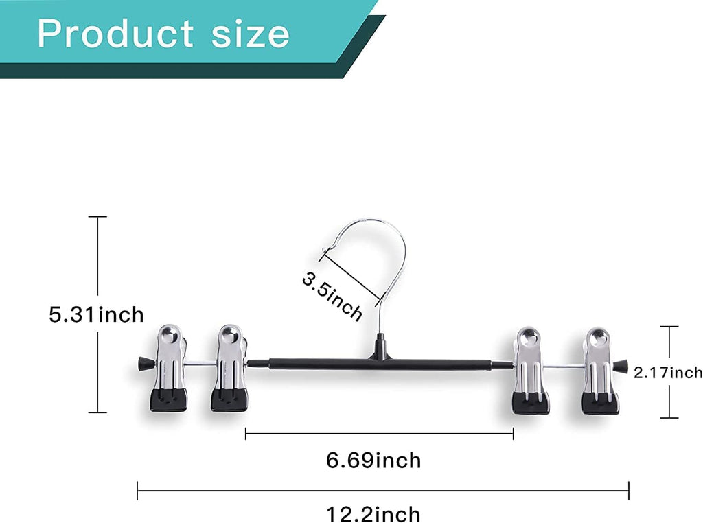 Skiennix 30-Pack Adjustable Pants Hangers - Heavy Duty Non-Slip Clips for Trousers & Skirts | Black