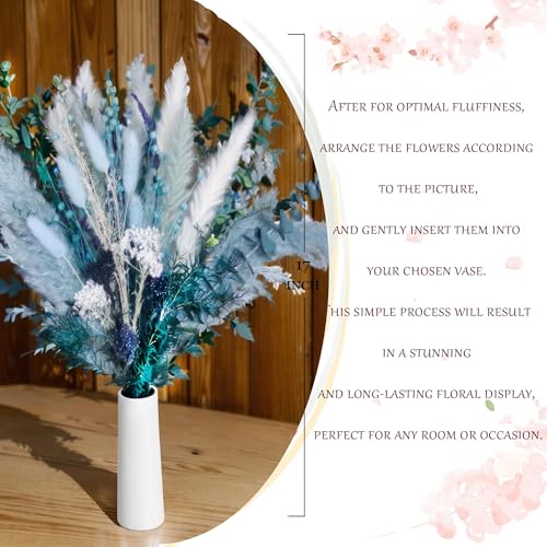 17-Inch Dusty Blue Dried Pampas Grass Bouquet for Boho Home Decor