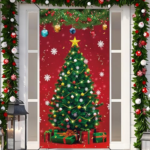Christmas Front Door Cover 70.9 x 35.4 in Merry Christmas Banner Door Decor