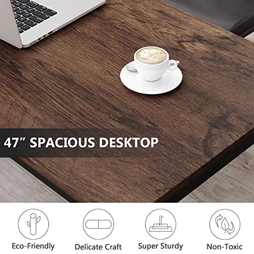 47-Inch Modern Computer Desk, Rustic Brown Writing Study Table Workstation