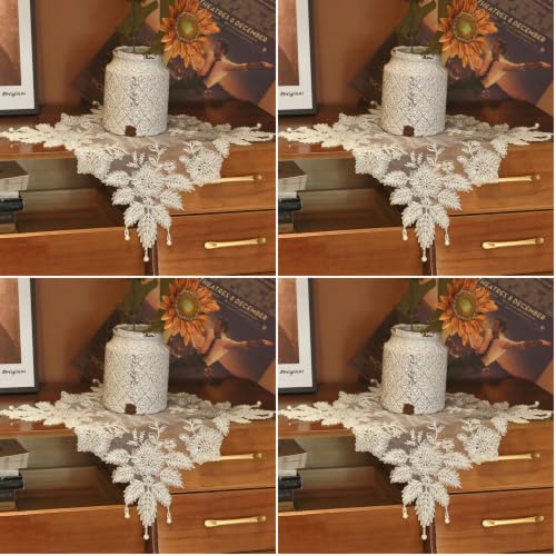 VIRFONOR Beige 23.6x23.6 in Handmade Beaded Lace Doilies (Pack of 4) – Table Mat for Coffee Pot Vase Decor